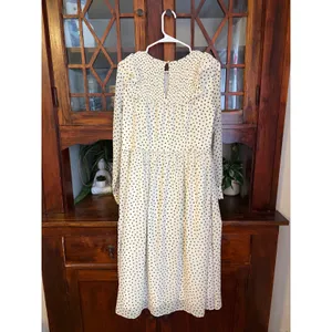 Madewell Women White Black Polka Dot Smocked Ruffle Midi Dress Size S thumbnail 3