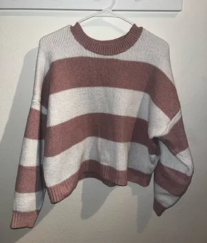 Hollister Mauve and Cream Striped Crewneck Sweater thumbnail 1
