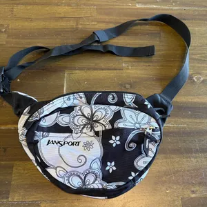 Vintage Jansport Floral Black White Fanny Pack Bum Bag Belt Waist Hawaiian thumbnail 1