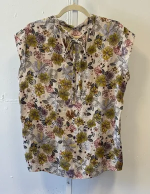 Loft Outlet Floral Tie Back Sleeveless Blouse Cream Yellow Large 506324 Casual thumbnail 1