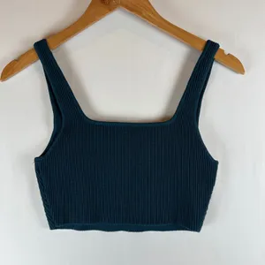 Babaton Sculpt Knit Notch Cropped Tank Top Teal Ribbed Square Neck Size M‎ thumbnail 3