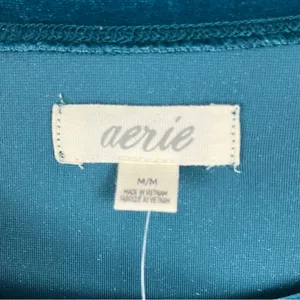 AERIE Teal Long Sleeves Cozy Soft Velvet Velour Top Size Medium Casual Neutral thumbnail 3