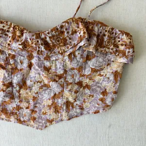 American Eagle Floral Eyelet Ruffle Corset Top Womens Large Lavender Brown NWT thumbnail 4