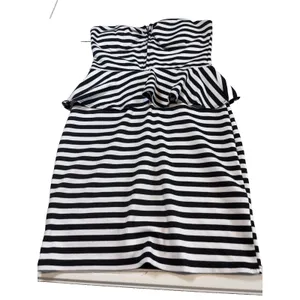 Pitaya Women Strapless Peplum Dress Retro Black & White Stripe size M thumbnail 9
