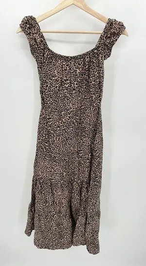 Reformation Toulouse Dress Womens 2 Cream Black‎ Cheetah Print Linen Midi thumbnail 1