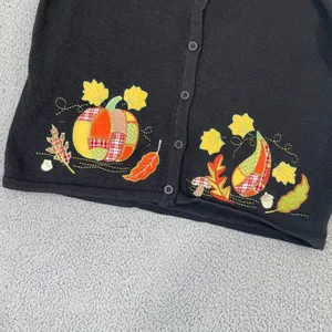 Breckenridge Sweater Vest Women L Black Pumpkin Fall Leaves Autumn Sleeveless thumbnail 2