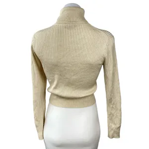 J.Crew Women's Cream Ribbed Knit Turtle Neck Long Sleeve Crop Sweater Top Sz S thumbnail 4