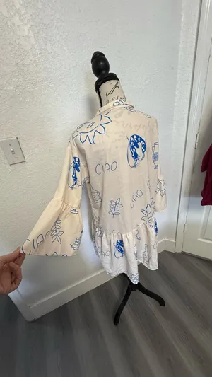 Commence "Ciao" Graphic Print Mini Dress - XS - Bell Sleeve & Tiered Hem thumbnail 12