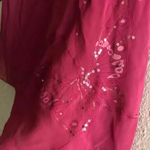 2000s Y2K Fairy Goddess Asymmetrical Handkerchief Hem Cowl Neck Beaded Sequin Top Blouse Pink #Whimsical #Mystic #Feminine #Angelic #Rave Festival Party Vintage thumbnail 4