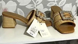 A New Day Rhinestone Buckle Slide heel Sandals Beige/Tan Women’s US 8 Slip On thumbnail 1