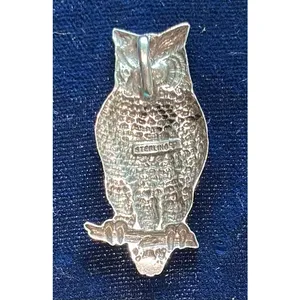 Vintage Sterling Silver Perched Owl Pendant Slide 1.5"x 1" Wisdom Luck thumbnail 9