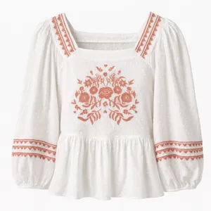 Universal Threads Womens Boho 100% Cotton Embroidered Peasant Top White Size M thumbnail 2