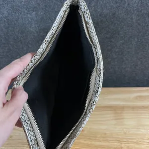Channing Snakeskin Embossed Tassel Clutch Bag Metallic Gold Cream 12x8 thumbnail 3
