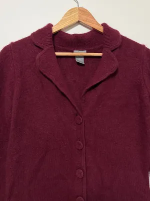 Ann Taylor Cashmere Cardigan Size Medium Maroon Burgundy Sweater Luxury thumbnail 3