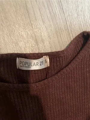 Ribbed Long-Sleeve Crewneck Top - Brown thumbnail 2