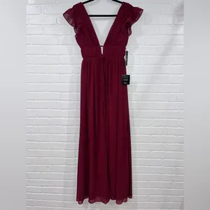 NWT Lulus I’m All Yours Burgundy Ruffle Maxi Dress thumbnail 3
