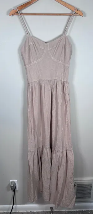 YFB Young Fabulous & Broke Maxi Dress Women M Blush Pink Boho Coastal linen thumbnail 1