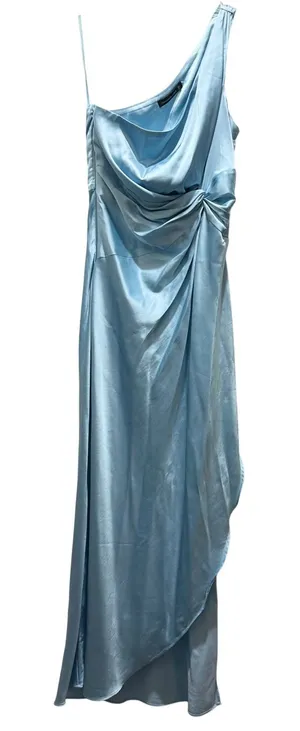 Abercrombie Fitch One Shoulder Ruched Satin Maxi Dress Sky‎ Blue XS thumbnail 1