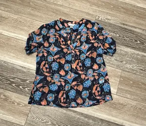 Christopher & Banks Sz M Sheer Floral Blouse Navy Blues Pinks White thumbnail 5