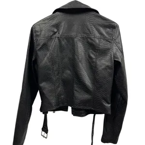 Copperose Crocodile Embossed Black Faux Leather Moto Zip Up Jacket Womens Medium thumbnail 7