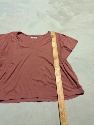 Madewell Pink Short Sleeve V-Neck Peplum Tee large thumbnail 3