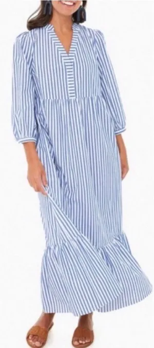 Tuckernuck Pomander Place Blue and White Stripe Maxi Dress with V-Neck thumbnail 1