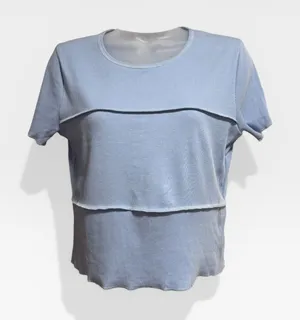 Hollister Baby Tee Womens‎ Medium Blue Excellent Ribbed Layered Seam Top thumbnail 1