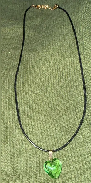 Handmade Green Heart Pendant Necklace - Black Cord thumbnail 1