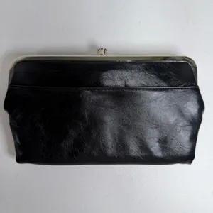 Kiss Lock Lauren Clutch Wallet Double Frame Black Vegan Faux Leather Iconic thumbnail 2