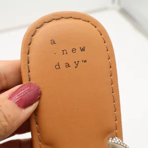 A New Day Slide Sandals Womens 8 Braided Rhinestone Silver Tan Flat Excellent thumbnail 6