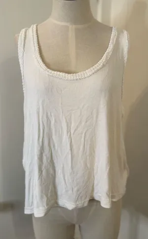POL White Crochet- Raw Trim Tank Sz M thumbnail 1