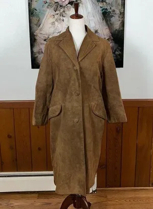 Nice Vintage 90s Stuart’s Tan Suede Trench Coat! thumbnail 1