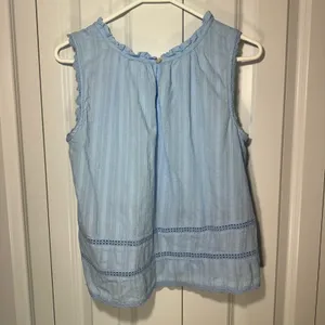 Flowy Lace Inset Tank Top Cotton Blouse Med Blue Eyelet Ruffle Coastal Natural thumbnail 5
