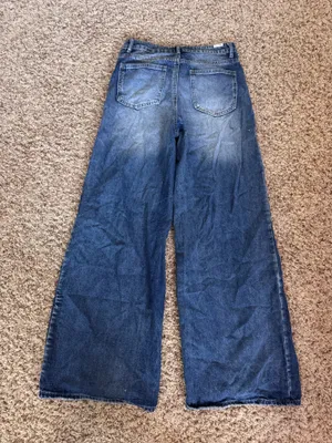 Wide Leg Distressed Blue Women's Jeans thumbnail 2
