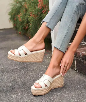 Coutgo Women's Wedge Sandals Platform Espadrille Heels Open Toe Strappy Slip On Casual Summer Slide Shoes thumbnail 2