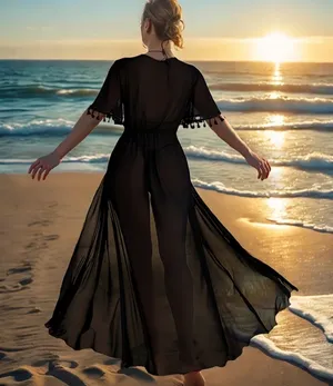 NWOT Black Knot-Front Sheer Maxi Swim Coverup thumbnail 2