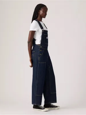 Levi’s Baggy Highwater Denim Overalls Sz L Dark Wash Workwear Womens thumbnail 3