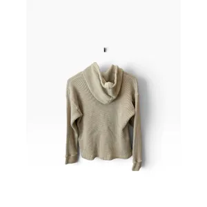 J.Crew Womens Waffle Knit Hoodie Beige Oatmeal Thermal Pullover Sweater Medium thumbnail 3