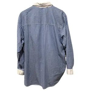 Gap The Big Shirt Women L Button Up Pleated Blue White Stripe Oversized Preppy thumbnail 2