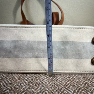 Fossil Rachel Blue Gray /Cream Coated Canvas KEY Leather Shoulder Tote Bag thumbnail 13