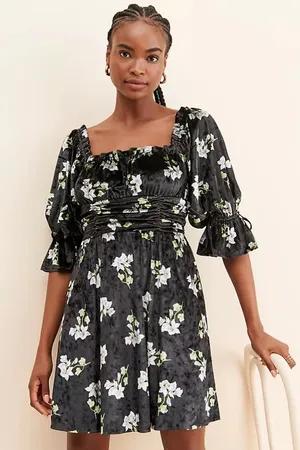 Anthropologie Hutch Velvet‎ Floral Mini Dress size xl black and green whimsical thumbnail 1