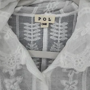 POL White Embroidered Eyelet Lace Button Front Blouse Boho Romantic Cottagecore thumbnail 4