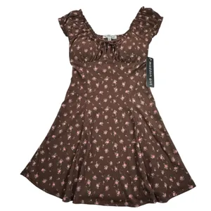 NEW Madden Girl‎ Brown Pink Floral Fit and Flare Dress Juniors Small Cottagecore thumbnail 1
