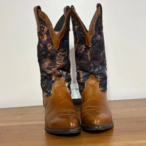 Capezio Womens Leather Floral Tapestry Western Cowboy Boots Cognac Brown Size 7 thumbnail 3