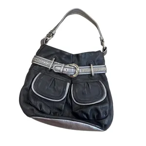 B. Makowsky Womens Black & Silver Leather Hobo Handbag Purse SKU 7813 thumbnail 7