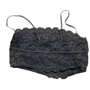 Black Floral Lace Bandeau Bralette Size Small Adjustable Straps Stretch Boho Lay thumbnail 6