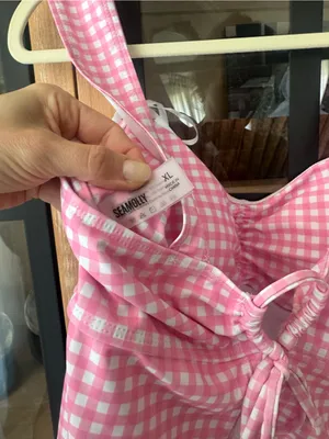 Seamolly gingham bikini top swimsuit tankini bow ruched cinched open back thumbnail 3