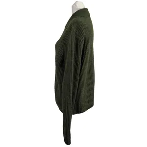 Abercrombie & Fitch Womens Ribbed Polo Cardigan Pearl Button Green Wool Blend L thumbnail 2