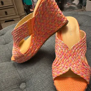 Marc Fisher Pink and Orange Woven Espadrille Wedge thumbnail 3