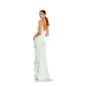 Mac Duggal Gown Womens 4‎ Mint Green Ruffle Side Slit Satin Formal Dress 26543L thumbnail 2